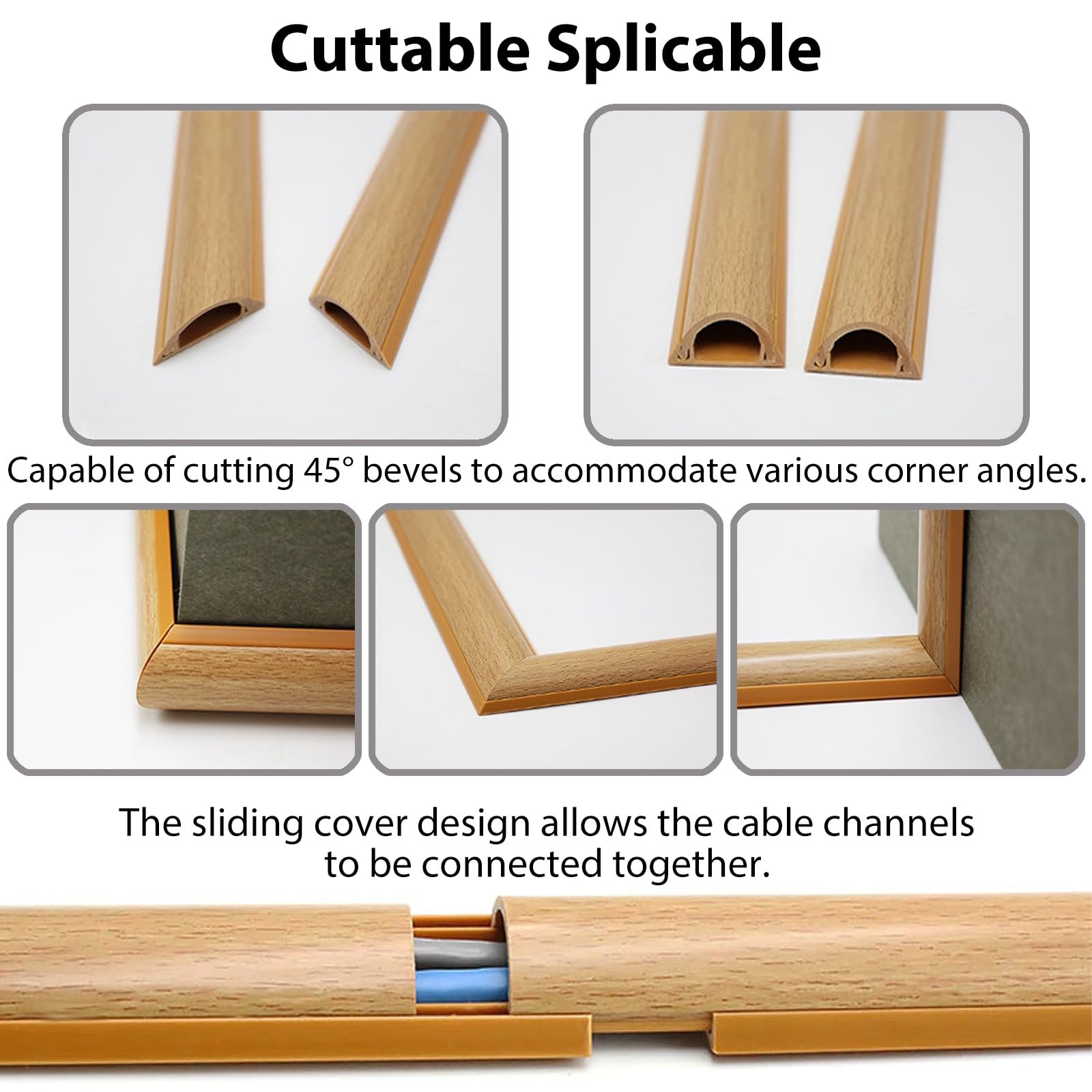 Ocultador de Cables con Efecto Madera 1/2/3 Piezas, Canaleta | Autoadhesiva, Sin Necesidad de Dañar la Pared, Protege los Cables y Mejora la Seguridad, Personalizable(2 pcs,Model C)