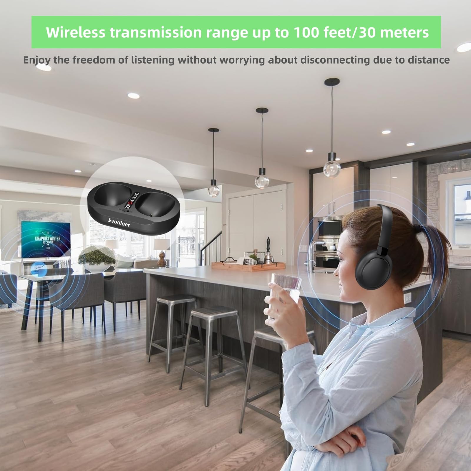 Casque TV sans Fil pour Seniors, avec Station de Charge Et éMetteur, Confortable, Longue DuréE de Vie de la Batterie, RéGlage Facile Du Volume, IdéAl pour Les Personnes âGéEs Qui Regardent la TV