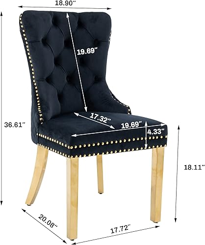 Miniatura 3 de KCC Juego de 2 sillas de comedor tapizadas de terciopelo, modernas sillas capitoné con botones con anillo de cabeza de león y patas de acero