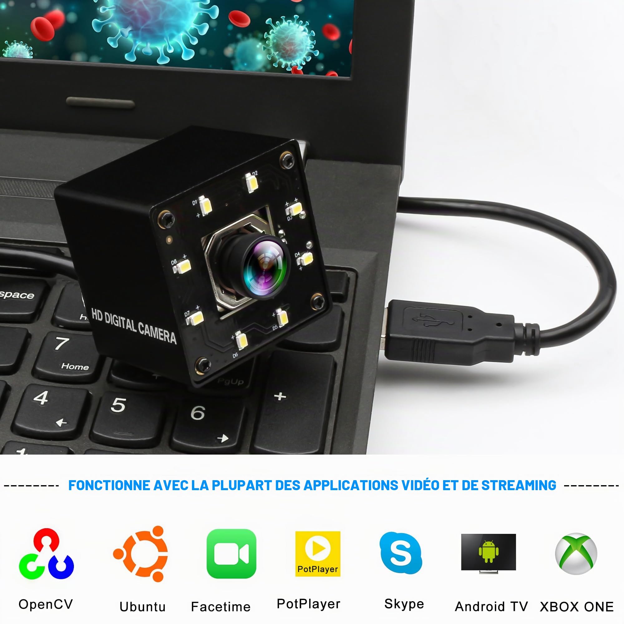 ELP 120fps Caméra USB 4K Webcam USB autofocus 12 MP avec Objectif de Vision Nocturne Couleur à 100 degrés Caméra Lightburn Compatible UVC Plug and Play pour Windows Linux Mac OS Jetson Nano PC Camera