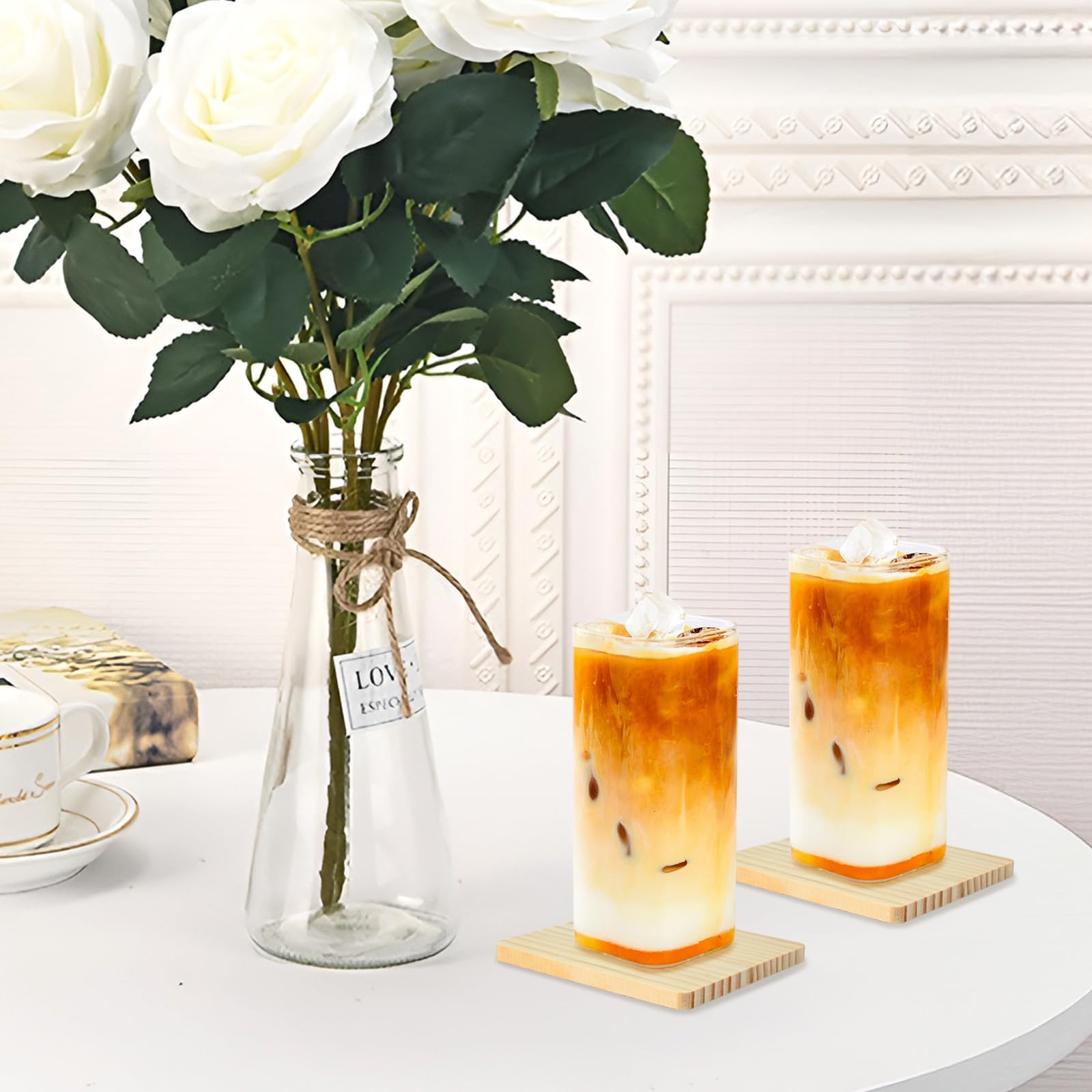 RETON 24 piezas posavasos madera cuadrados 4 pulgadas con 100 almohadillas suaves para bebidas grabado láser