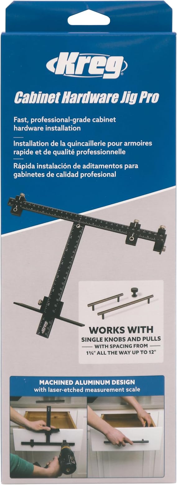 Kreg Cabinet Hardware Jig Pro - Install Hardware with Accuracy - Precise Knob & Pull Installation - Adjustable Drill Guides & Reversible - KHI-XLPULL