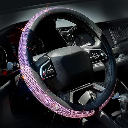 ChuLian Funda para volante de piel con diamantes de imitación brillantes, ajuste universal de 15 pulgadas, protector de volante de automóvil para