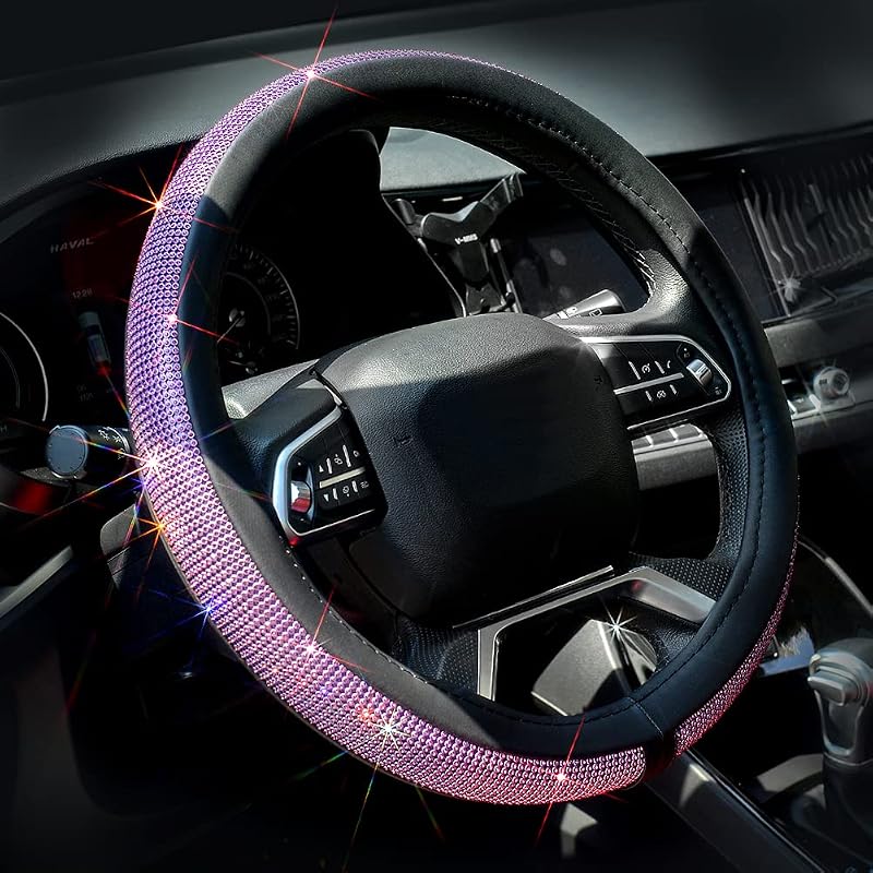 Capa para Volante ChuLian em Couro Sintético com Strass Roxo Diamond para Volantes de 37–38 cm