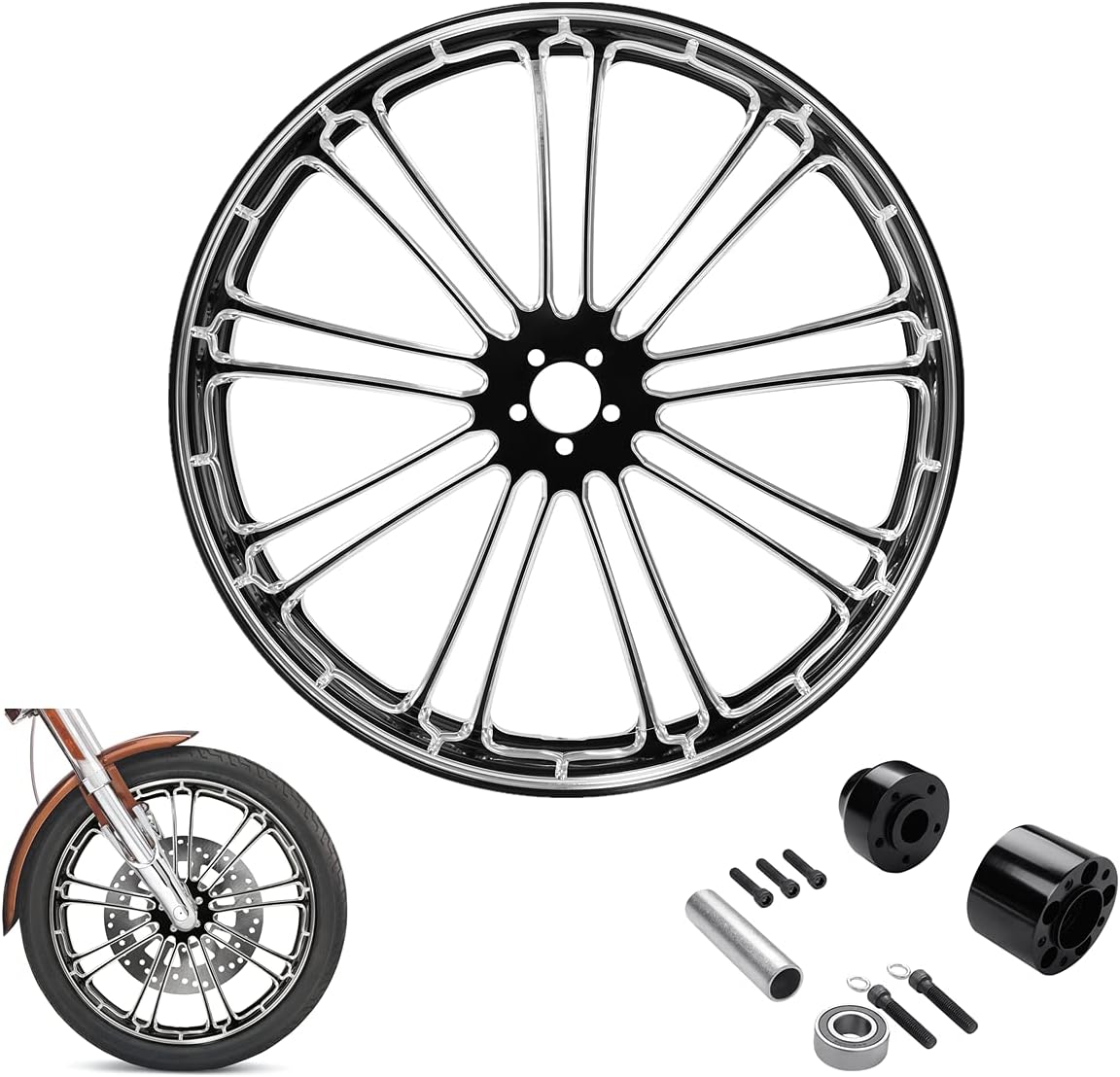 TCMT 23" Front Wheel Rim Single Disc Wheel Hub Fit For Harley Touring Non-ABS/ABS Models Road King Electra Street Road Glide Ultra Limited 1997-2020