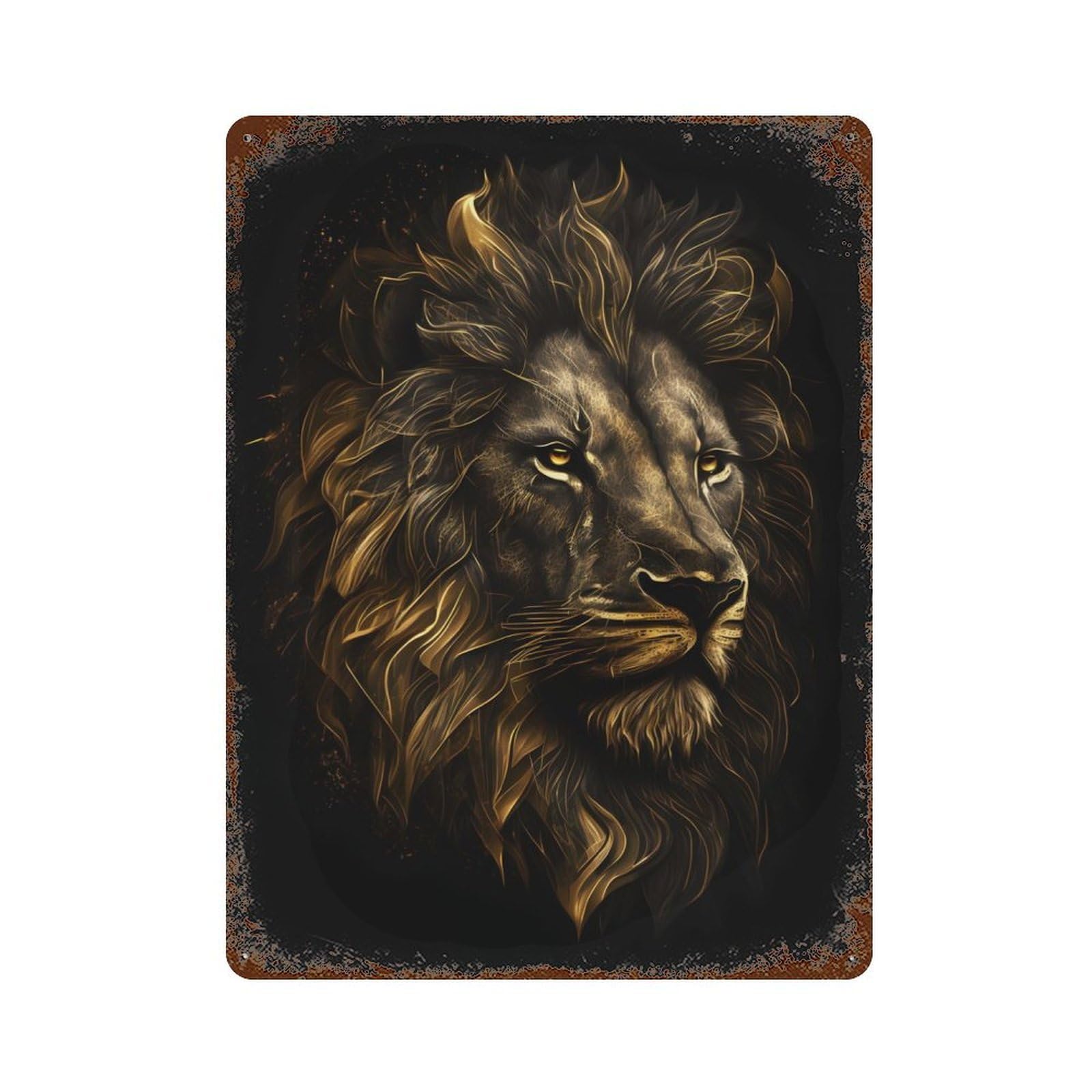 Garage Style Lion Gold Black Vintage Rust Metal Sign 15.7"x11.8", Rustic Home Decor for Bar And Workshop