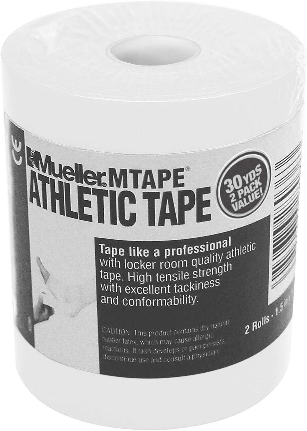 Athletic Tape, 1.5" x 15yd Roll, White, 2 Pack
