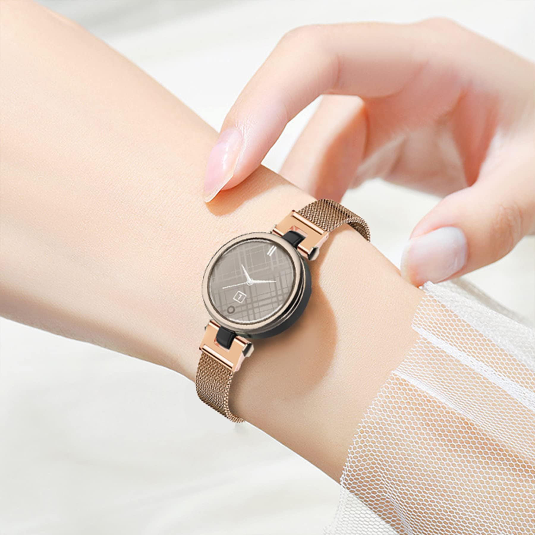 Bracelet de rechange en acier inoxydable milanais et silicone pour montre connectée Garmin Lily, or rose + blanc