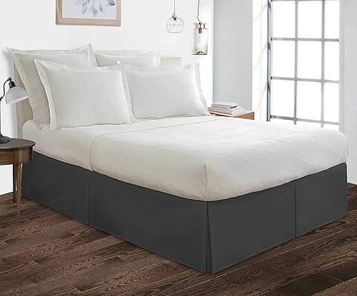 Falda de cama tamaño King, tela de mezcla de algodón 100%, ajuste a medida, 1 falda de cama tamaño King de 18 pulgadas, longitud de caída, color