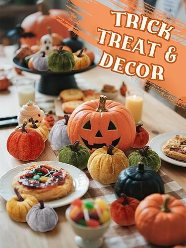 Miniatura 8 de ANPHSIN Decoración de otoño de mini calabaza para el hogar, lindas calabazas falsas de terciopelo pequeñas para mesas de fiesta, centros de mesa, 12