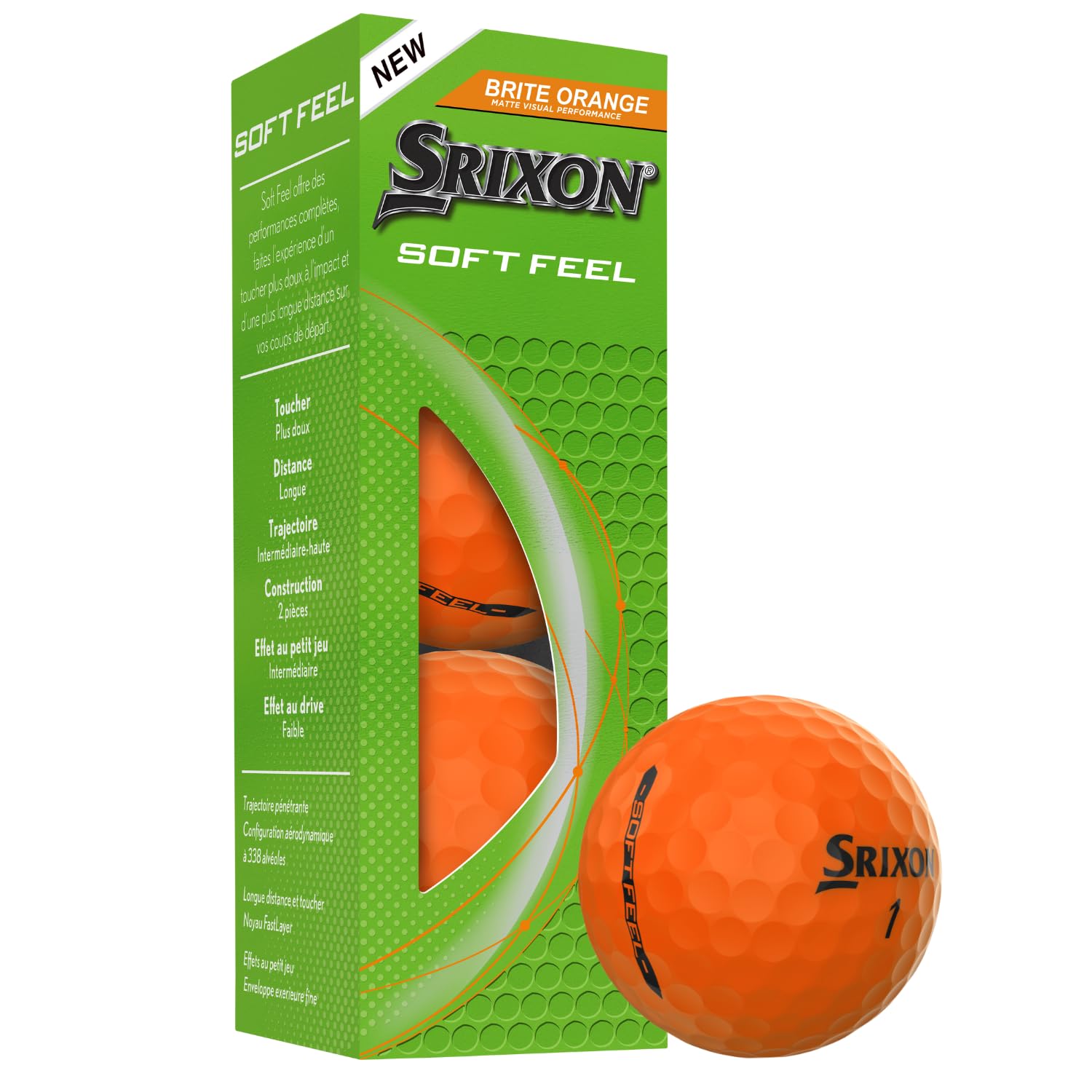 Srixon Soft Feel Brite Pelotas de Golf Alta Visibilidad Tacto Suave Distancia Larga Control Spin Naranja Rojo Verde
