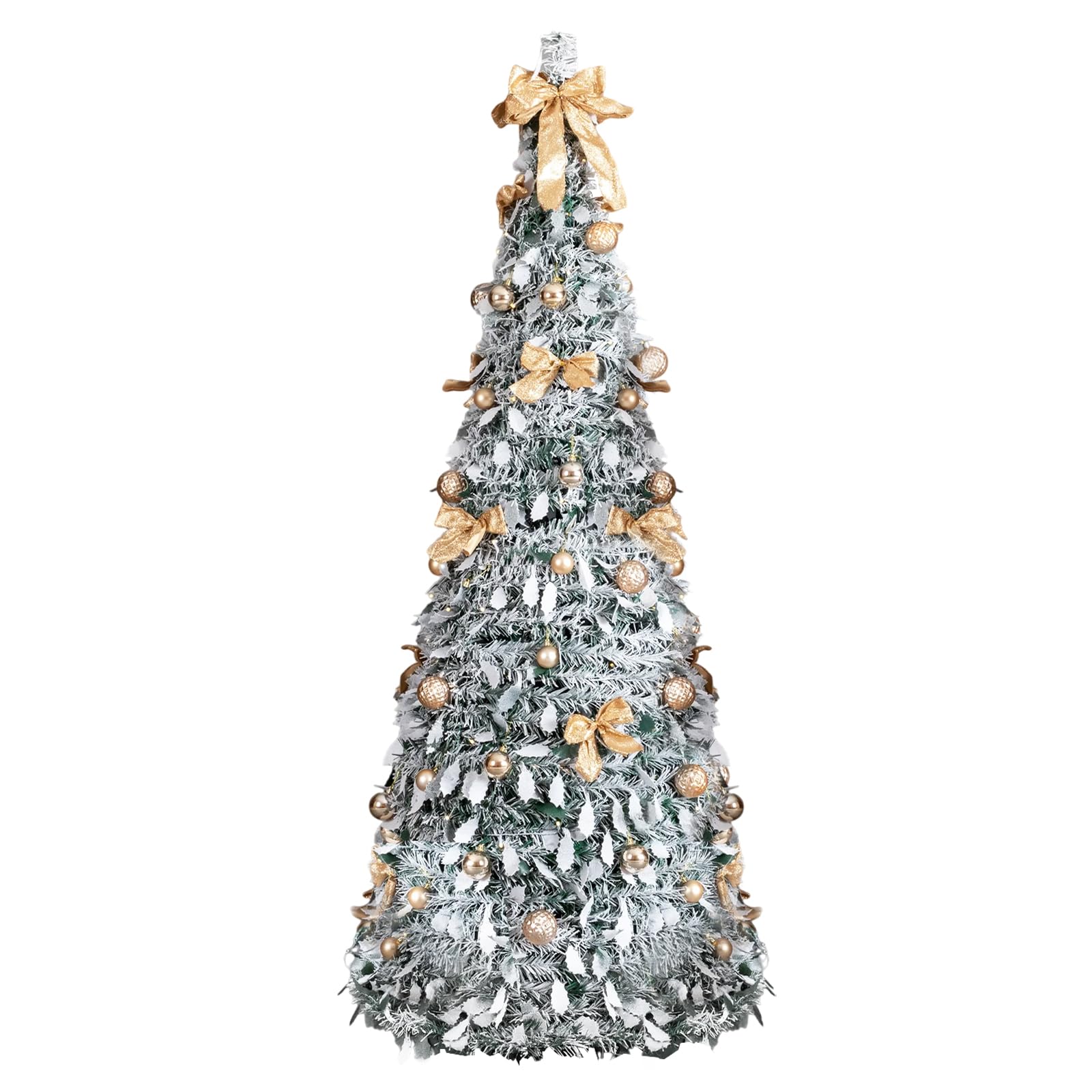 Karl home Sapin de Noël artificiel floqué de neige de 1,8 m avec 100 lumières chaudes et ornements dorés pour maison, bureau, magasin, décoration de vacances, vert neige