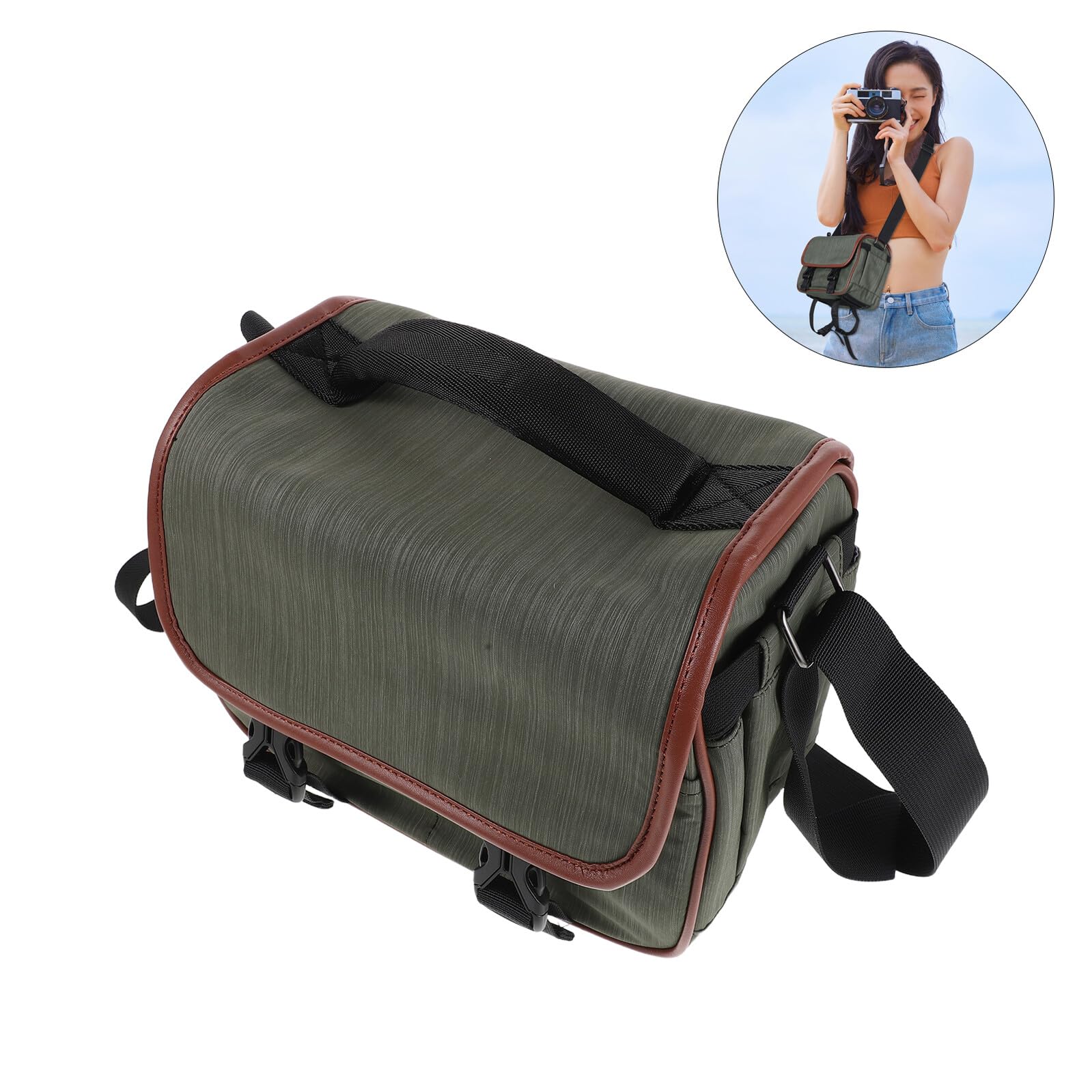 POPETPOP Borsa a Tracolla per Macchina Fotografica in Nylon Resistente, Piccola Custodia Protettiva per Fotocamere Mirrorless e Reflex, con Scomparti Organizzativi e Accesso Rapido,
