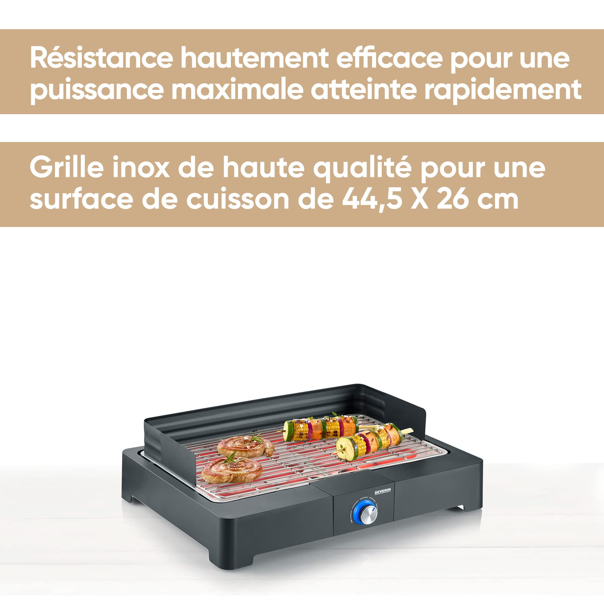 SEVERIN Barbecue électrique 2 200 W avec grille en inox, Barbecue de table avec pare-vent amovible, eBBQ avec bac à eau pour utilisation en intérieur et extérieur, Noir, PG 8565