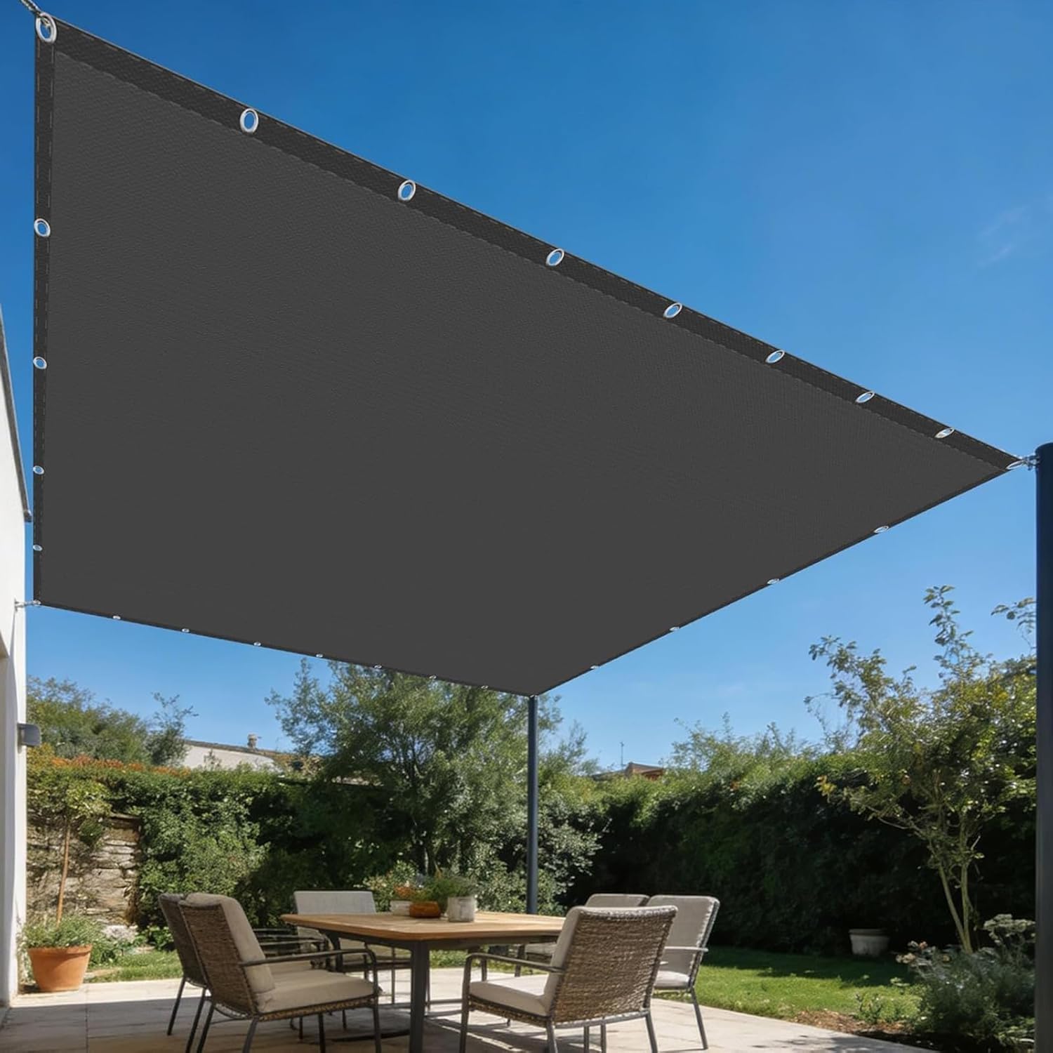 Sonnensegel 1.5x3m Wasserdicht Wetterfest Rechteck Sonnenschutz 95% UV-Schutz Seitenschutz Balkon Ohne Bohren inkl Befestigungsseile für Balkon, Garten, Terrasse, Pool, Dunkelgrau