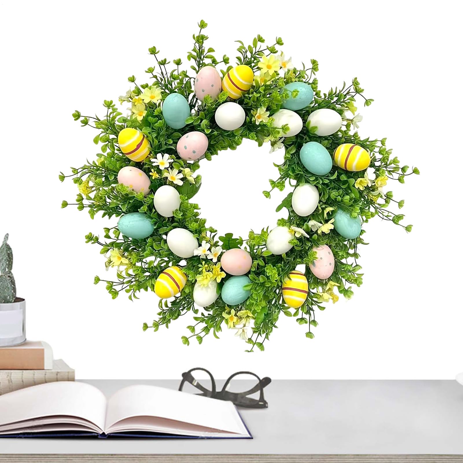 Corona di Pasqua Ornamenti Di Uova Finte E Piante Verdi