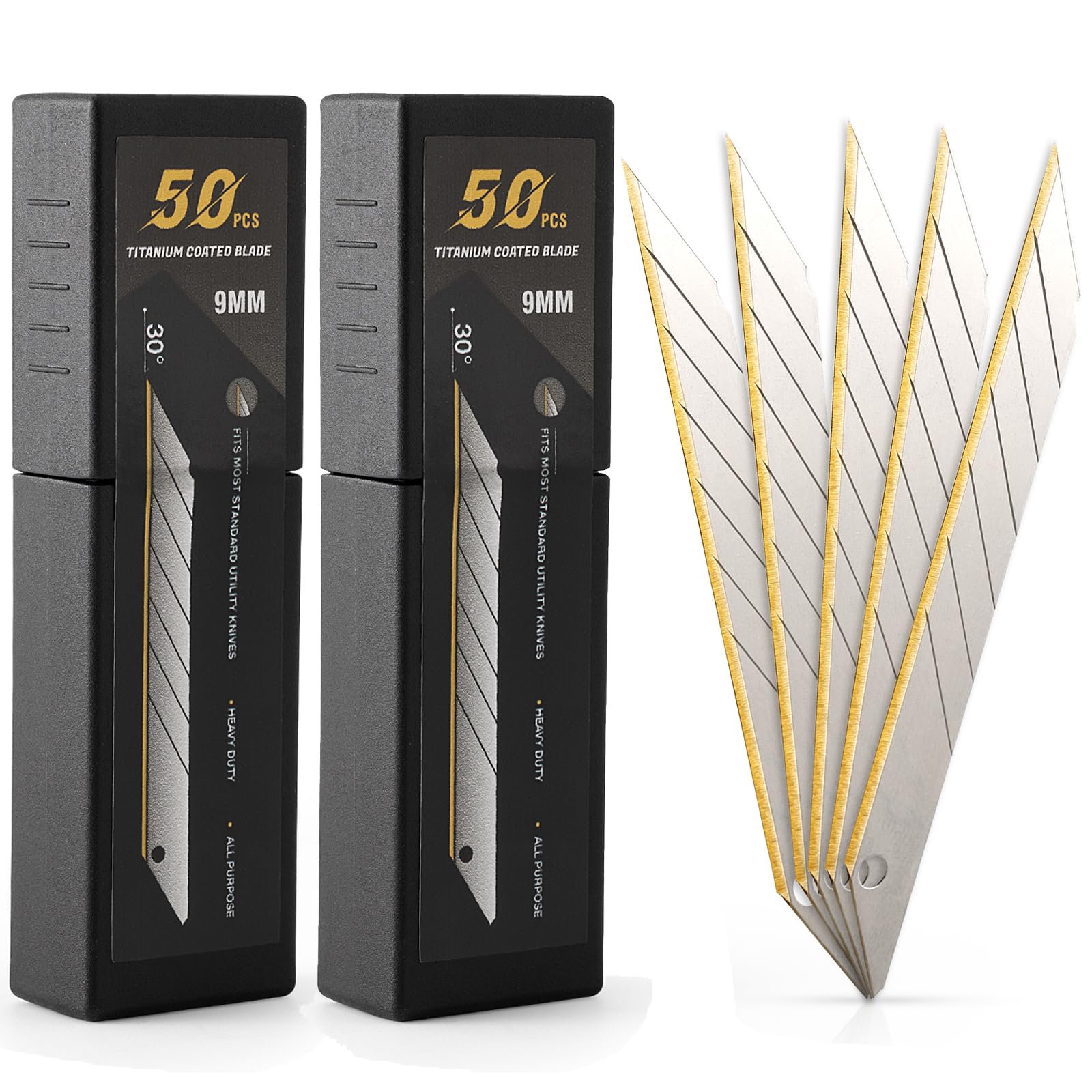 EHDIS 100PCS Cuchillas Cutter de Repuesto Premium de Titanio 9MM, Cuchillas a Presión para Cuchillos de Corte, para Trabajos Artesanales Profesionales y Aficionados
