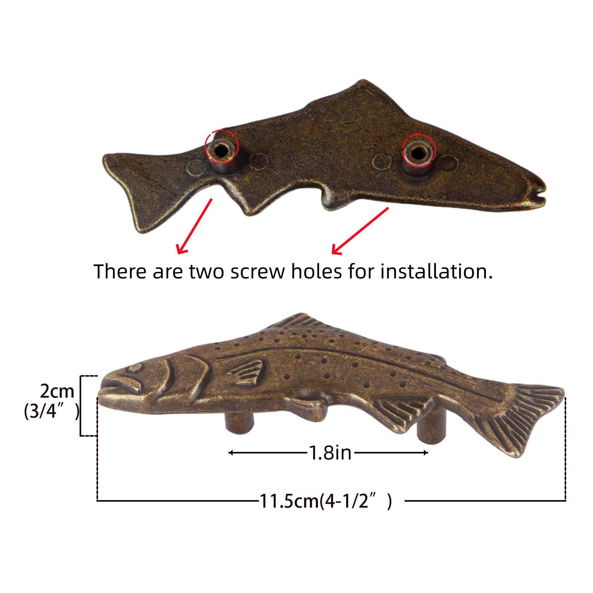 Sraseenomy 6 Pack Fish Cabinet Knobs, Zinc Alloy Drawer Pulls for Cabinet Cupboard Dresser Wardrobe Kitchen Furniture Door Handles