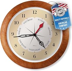 Time & Day of The Week Wall Clock with 13 . 5 ” Maple Accent Frame – – Ideal Retirement Gift for photo Time & Day of The Week Wall Clock with 13 . 5 ” Maple Accent Frame – – Ideal Retirement Gift for