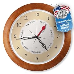 Time & Day of The Week Wall Clock with 13 . 5 ” Maple Accent Frame – – Ideal Retirement Gift for photo Time & Day of The Week Wall Clock with 13 . 5 ” Maple Accent Frame – – Ideal Retirement Gift for