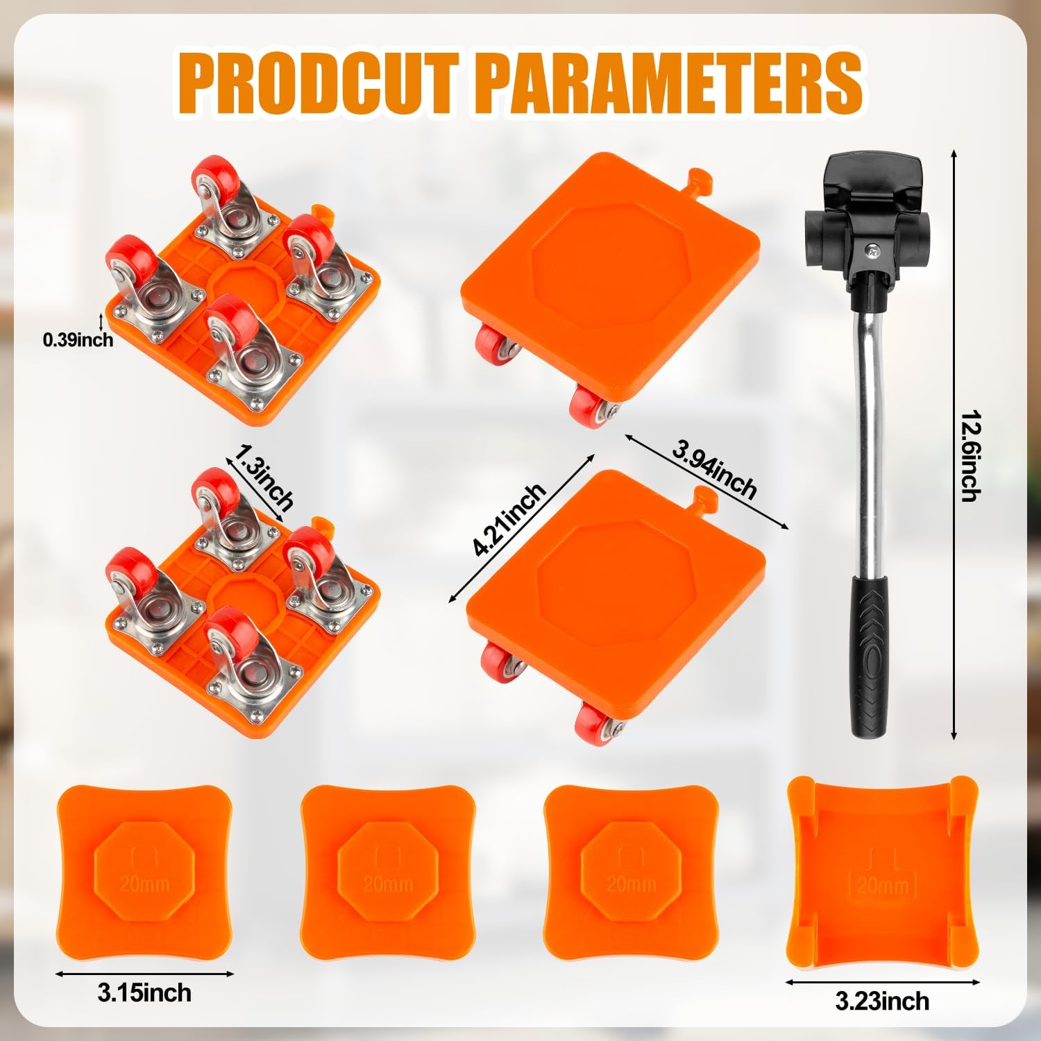 Heavy Duty Furniture Movers Set, 4-Pack Furniture Dolly with 360° Rotating Wheels, 1200lbs Capacity - Includes Lifter and Dolly Kit for Sofas, Fridges, and More