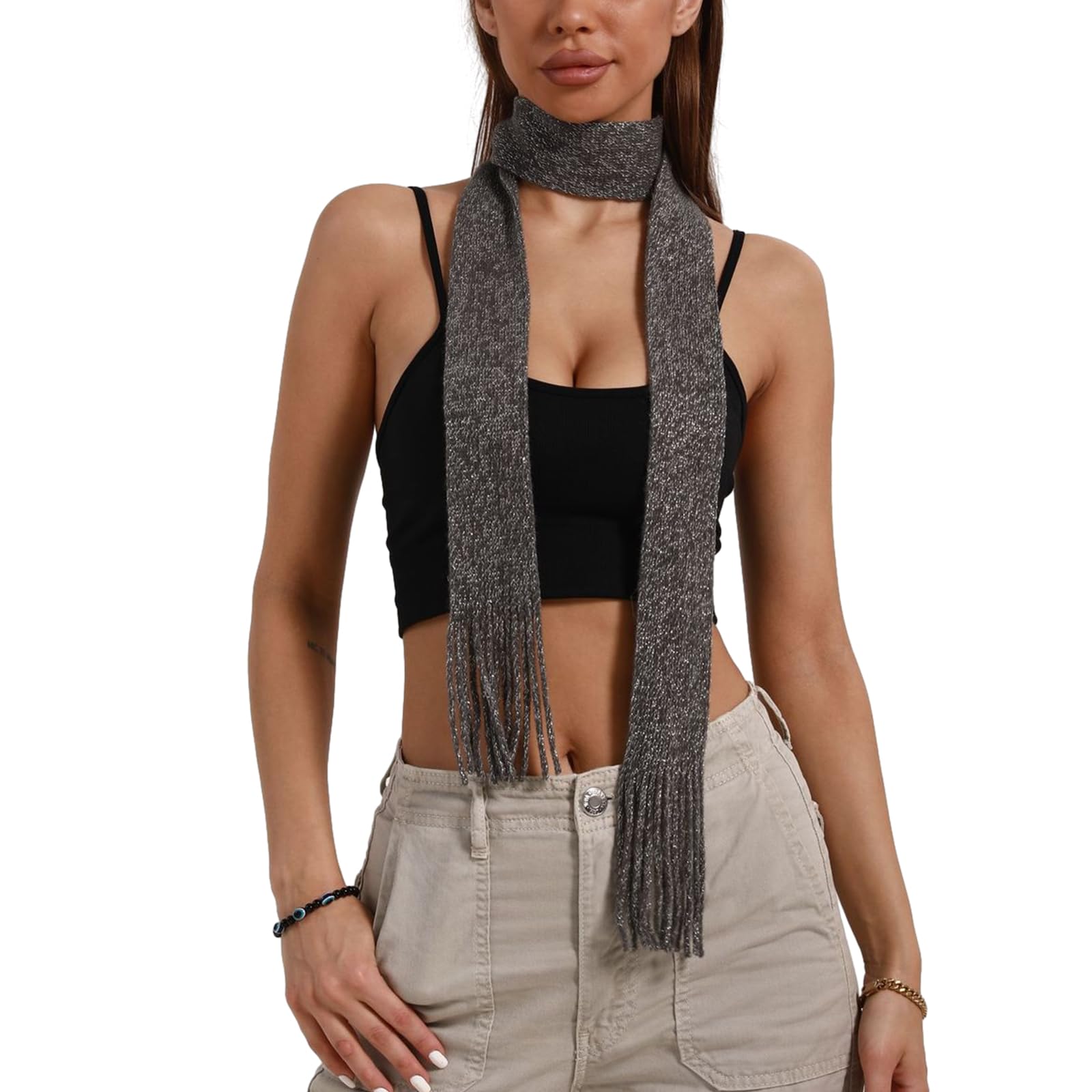 Kobeleen Blingbling Scarf for Women Long Skinny Belt Necktie Y2K Girls Photo Props Long Neckerchief Skinny Scarf Necktie