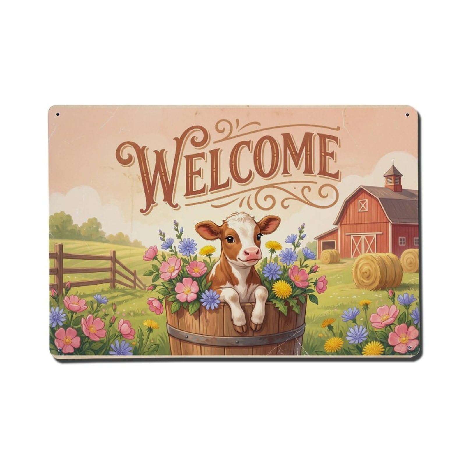 Vintage Welcome Calf Pastoral Beauty Metal Tin Sign