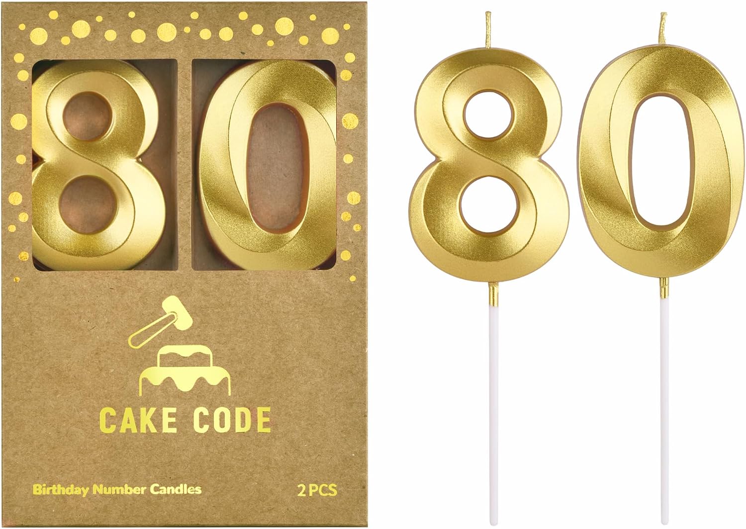 2.76 Inch Diamond Gold 80 Number Birthday Candles, Gold Number Candles, Cake Number Candles, Party Celebration