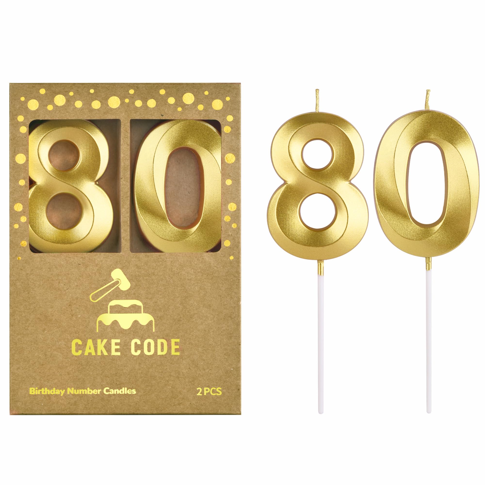 Velas de cumpleaños con número 80 de diamante dorado de 2.76 pulgadas, velas de números dorados, velas con números de pastel, celebración de fiesta