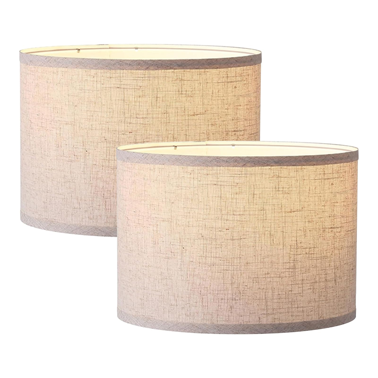 Pantalla de tambor de lino beige de 33 cm, paquete de 2 pantallas de tambor de lino para lámparas de mesa y lámparas de pie, pantalla grande desmontable KD con E26 y E27, ajustable de 360 grados para