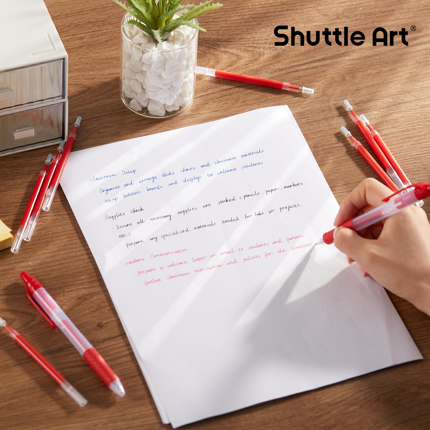 Shuttle Art Lot de 30 recharges de stylos à encre gel rétractables à encre gel rouge, pointe fine de 0,7 mm, pour écrire, journal, prendre des notes, école, bureau, maison
