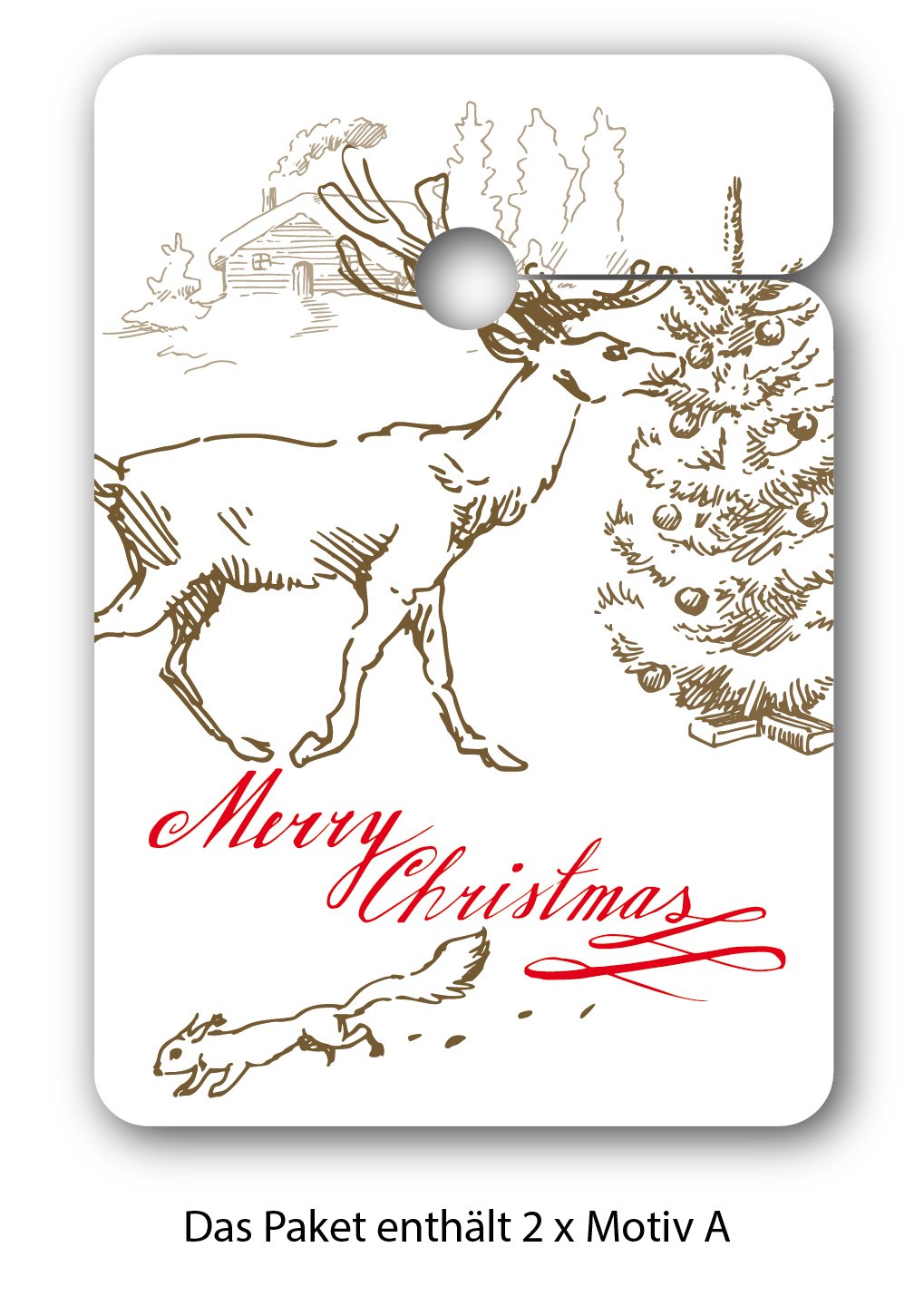 Weihnachts Geschenkanhänger, Papieranhänger (80Stk) für Weihnachten im Vintage Look mit Hirsch, Schneemann, Eichhörnchen und Tannenbaum: Merry Christmas • Geschenk Deko Geschenkverpackung