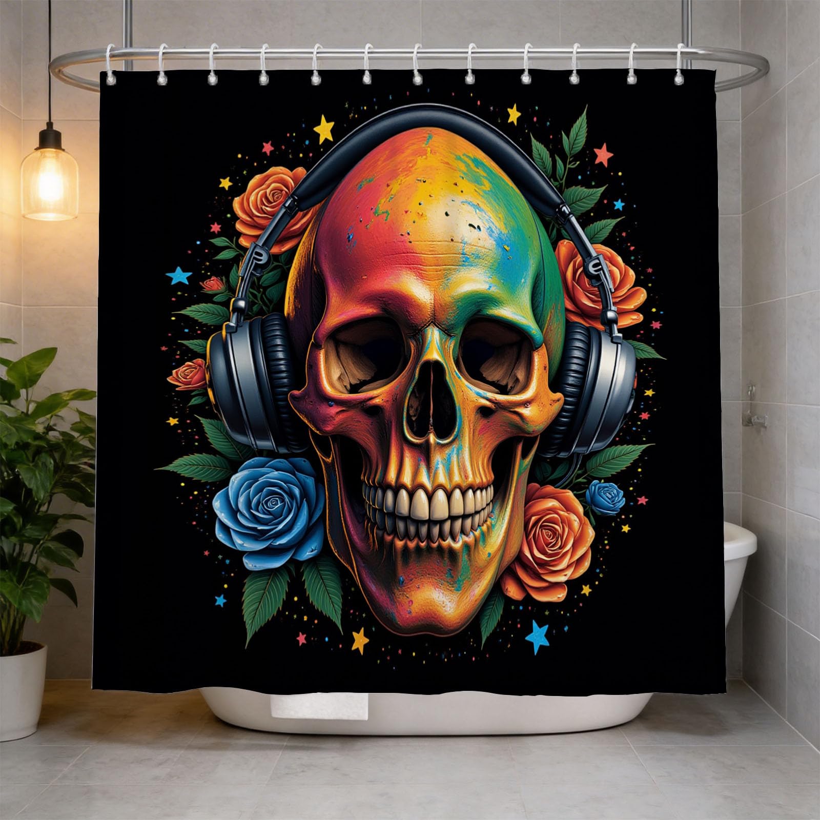 Hongduo 3D Skeleton Shower Curtain for Stalls Bathtubs Creativity Bathroom Decor Shower Curtain Set Polyester Fabric Waterproof 200x200cm/79X79 Inch with Hooks