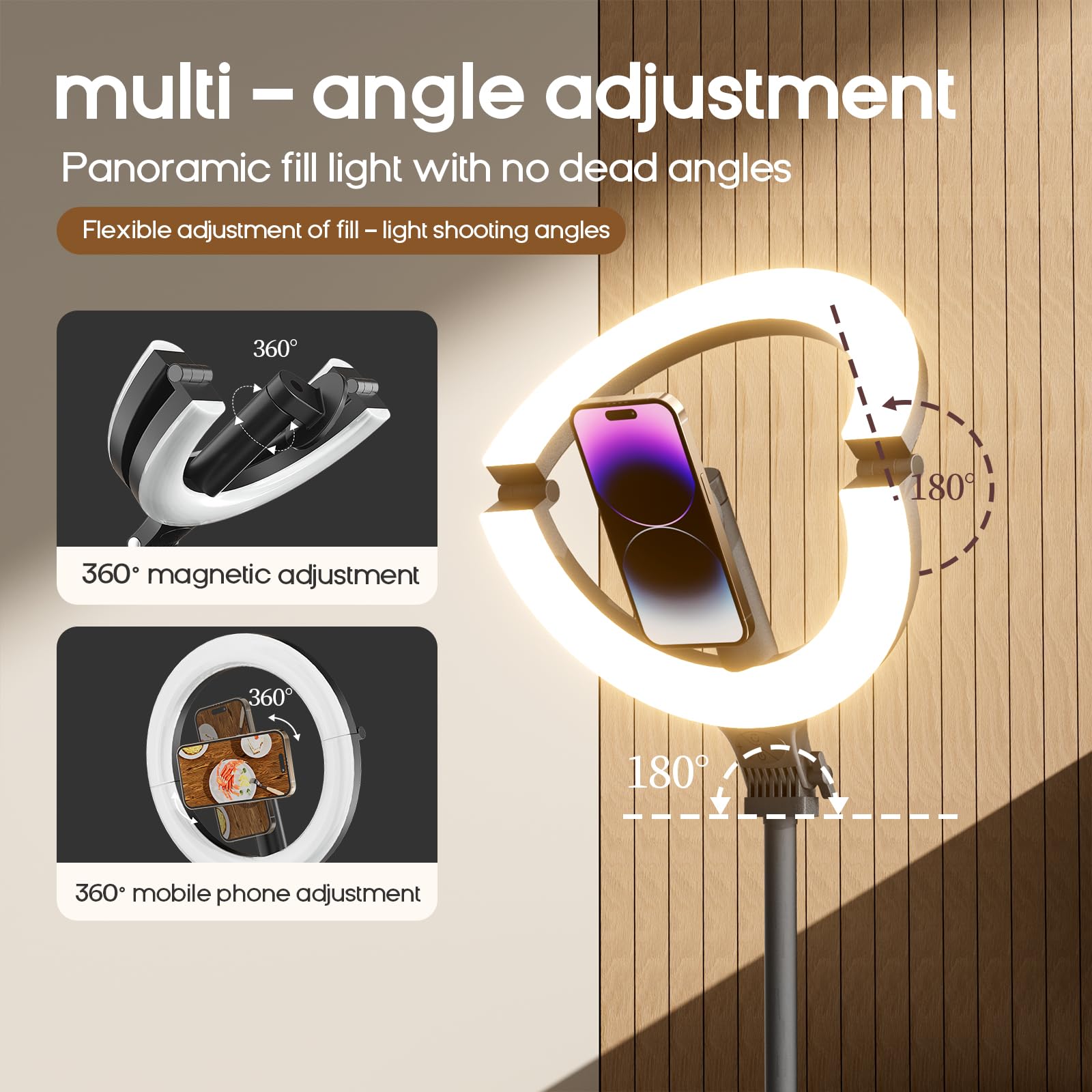 Magnetisches 10" Streaming Ringlicht,Klappbar & 360° Drehbar,10W, 120 LEDs, 5000mAh, Dimmbar Mit Memory,Für Live-Streaming, Selfie, Make-up