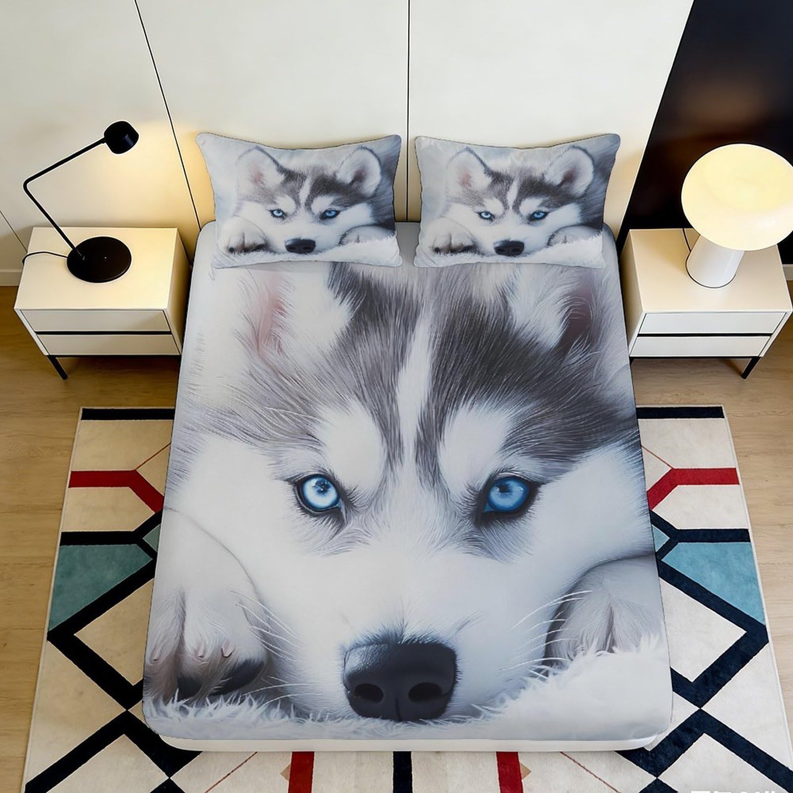 3D Printed Wolf Fitted Sheet Microfiber Deep Pocket Bedroom Bedding Wolf Mattress Fitted Cover Non-Slip Elastic Hem For Adults Teens 200x200x25cm 90x200x25cm