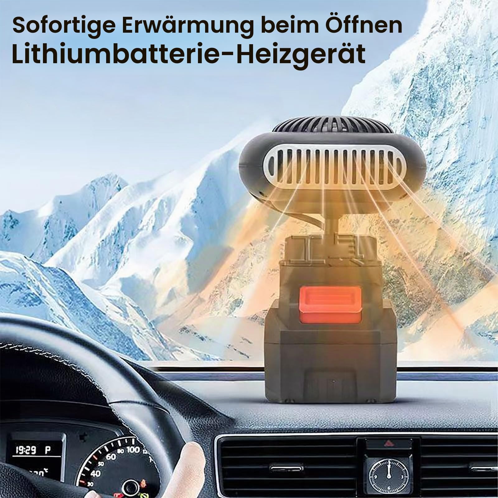 Eznaobo Auto Heizung mit Akku, 170W Heizlüfter Auto Heizun,Mini Akku Heizlüfter mit Kippschutz,2 Stufen (30-80°C),Tragbar Auto-Heizlüfter mit Kippschutz für Auto, Büro & Zuhause (2 Batterie)