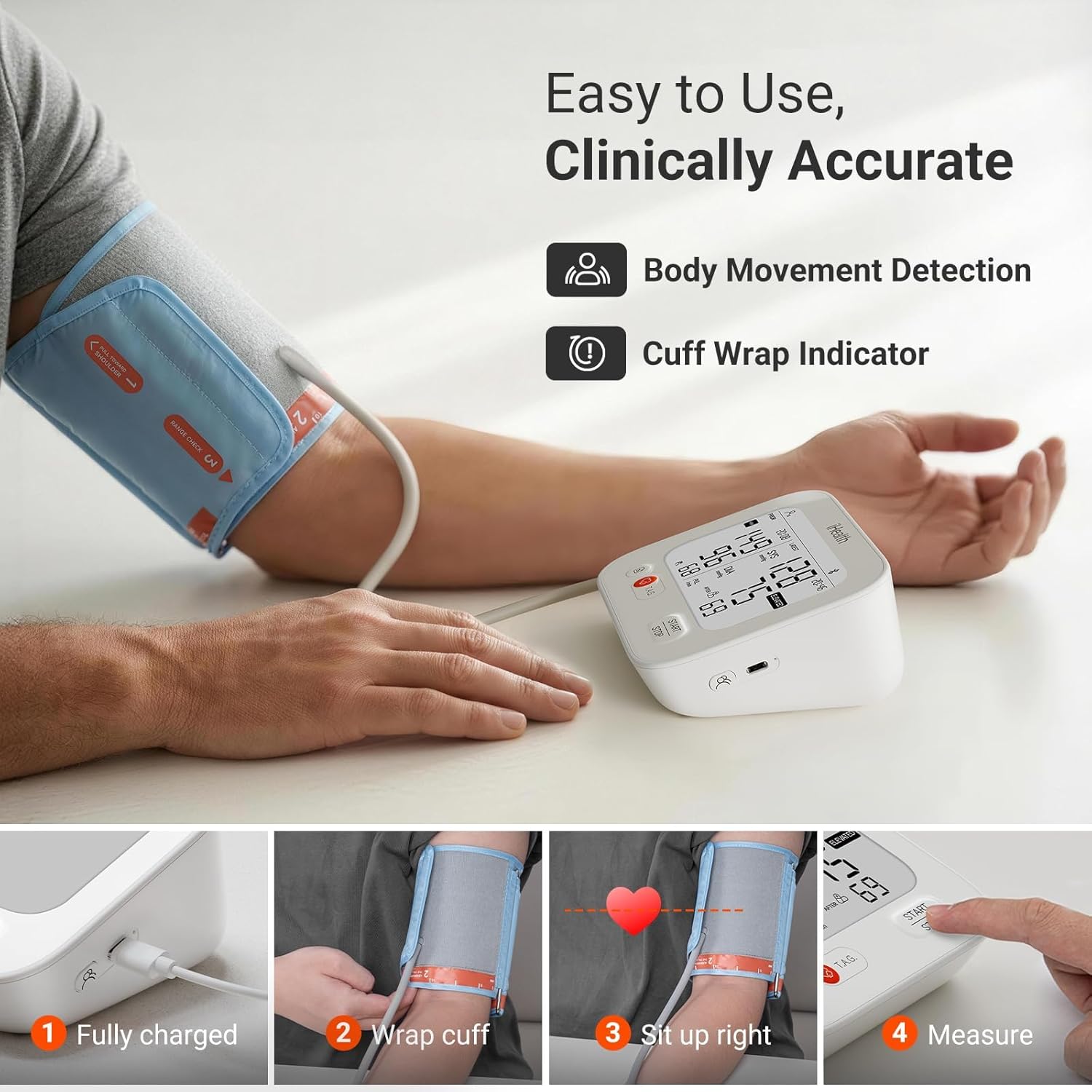 iHealth Jurni Smart Blood Pressure Monitor for Home Use, Rechargeable & High-Contrast Dual Display Upper Arm Blood Pressure Cuff for 2 Users, Clinically Validated, App-Enabled for iOS & Android