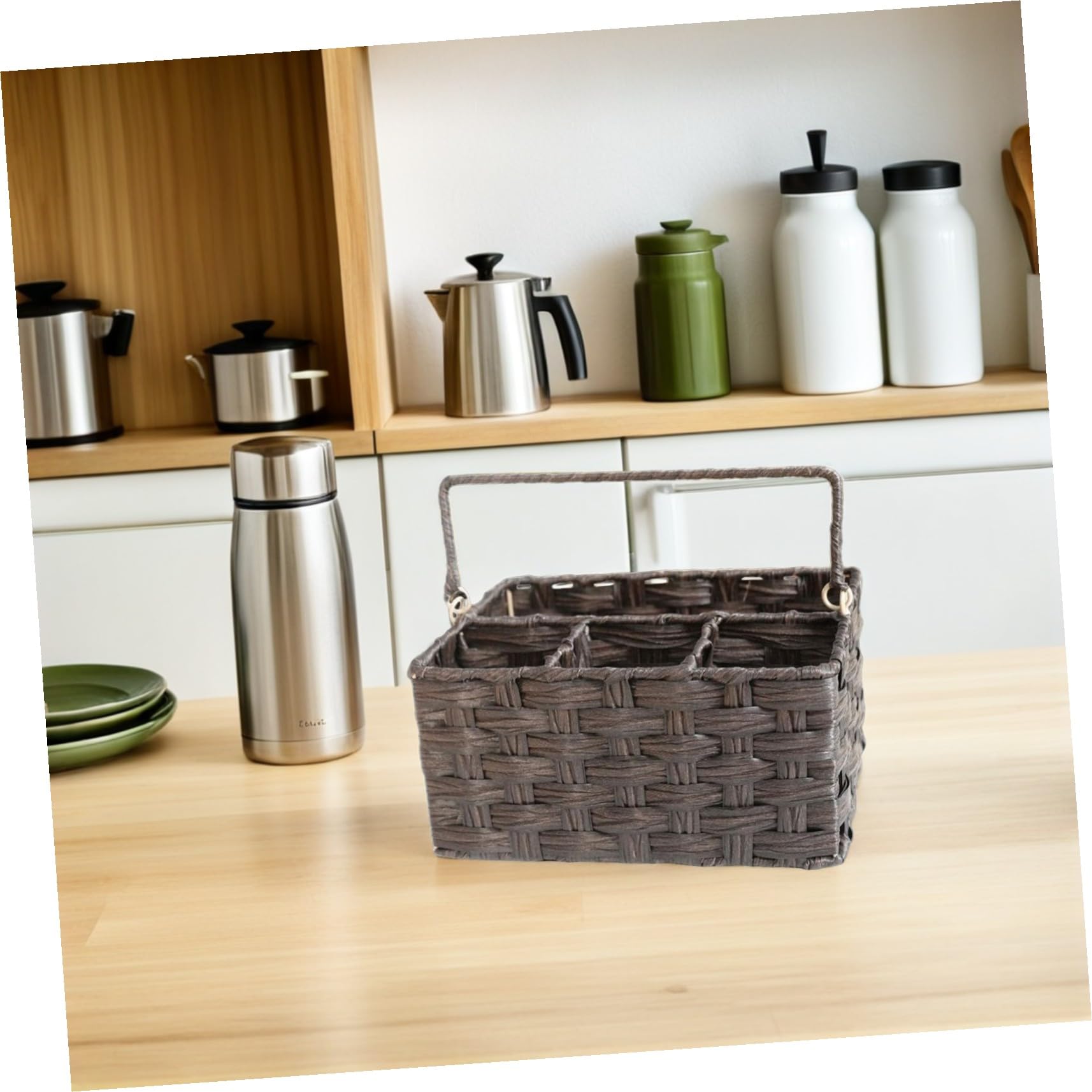 Cabilock Cesta De Mimbre De Plástico Utensilios Cocina Gadgets Cocina Canasta Cestos Almacenaje Soporte para Utensilios De Soporte De Cubiertos PP Coffee