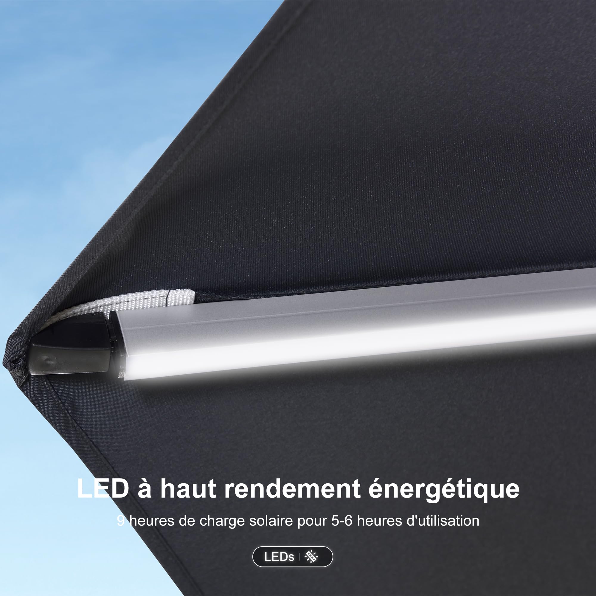 PURPLE LEAF Parasol de Jardin Extérieur 2,7 x 3,65 m avec LED et Pied,Gris