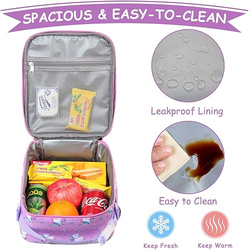 Miniatura 4 de Kasqo Lonchera para niñas, bolsa de almuerzo aislada para niños, bolsa de almuerzo con correa para el hombro, soporte para botella de agua,