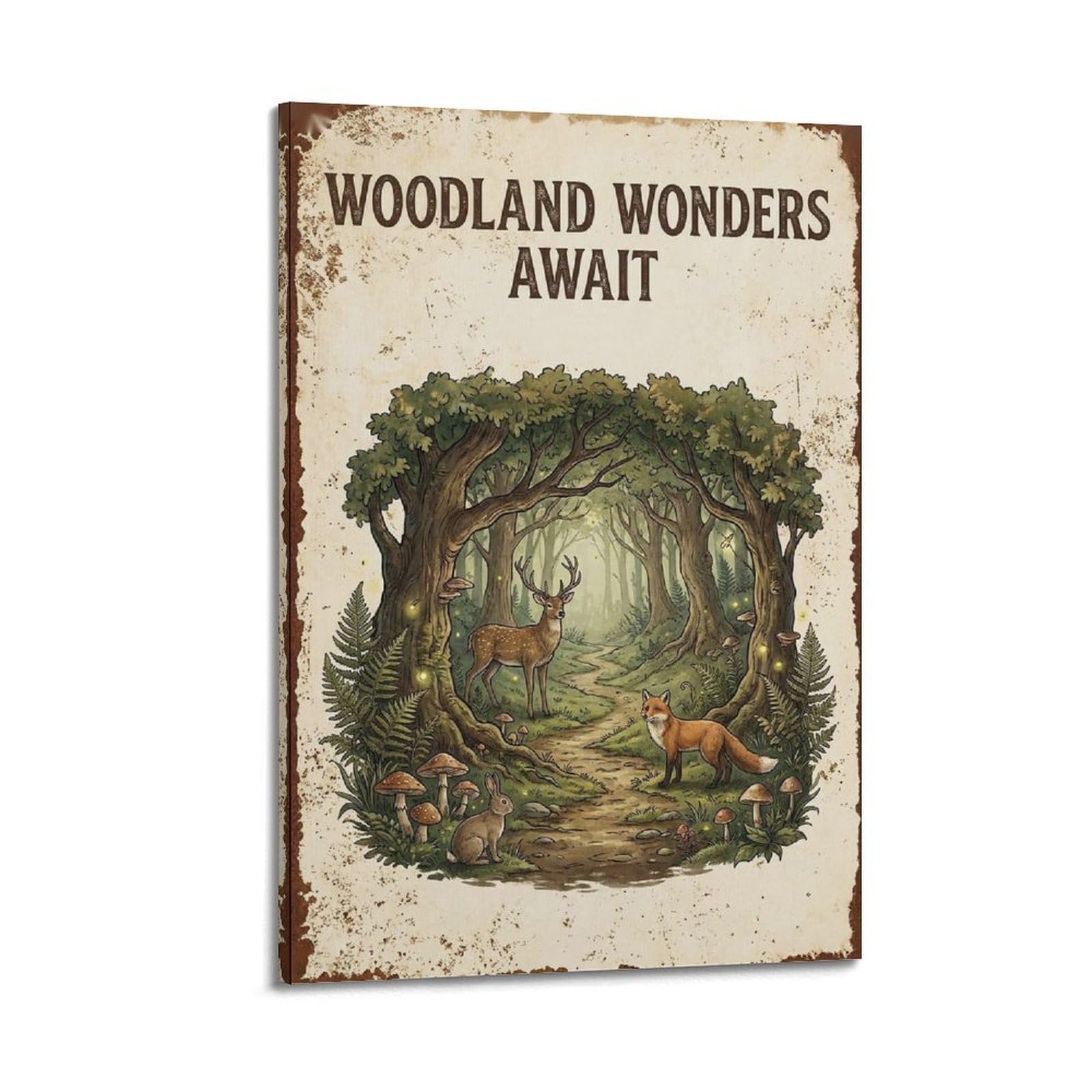 OKAHYS Woodland Path Vintage Rustic Poster Forest Wonders Modern Decorative Canvas Prints - Ideal Wall Art for Family, Man Cave, Game Room, Boys & Girls Bedroom 24x36inch