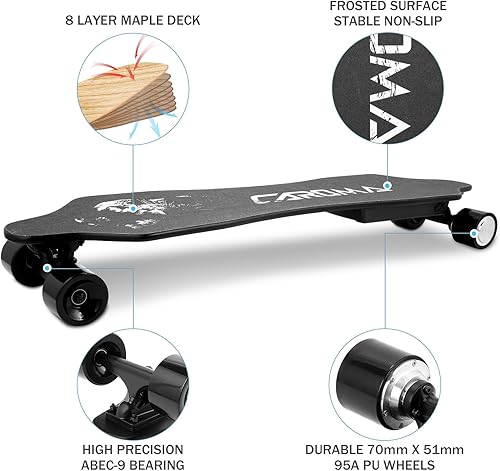 Miniatura 6 de Caroma Patinetas eléctricas con control remoto, potente motor de 350 W, velocidad máxima de 12.4 MPH, batería de 4000 mAh, monopatín E de 13 millas