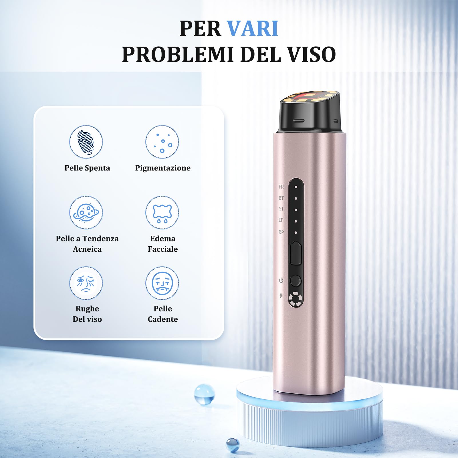 Radiofrequenza Viso Professionale, Microcorrente Massaggiatore Viso, Dispositivo Elettrico di Bellezza Antirughe, Antietà, Anti-Acne, Lifting e Rassodante per Viso e Collo