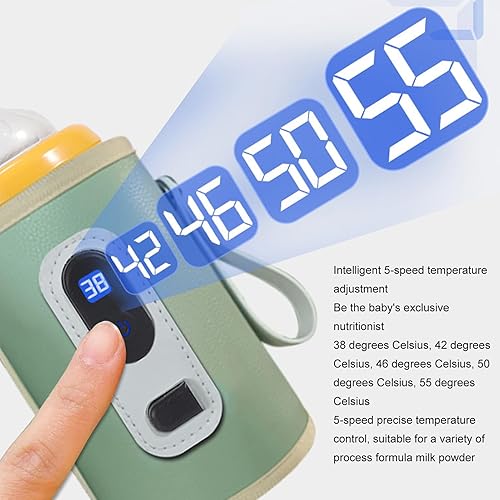 Miniatura 2 de Calentador de biberones USB, portátil de 5 velocidades ajustables para leche materna (verde)