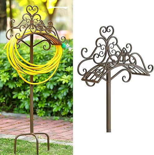 Soporte para manguera de jardín, perchas de manguera de metal independientes, soporte de manguera de agua decorativo resistente para patio al aire