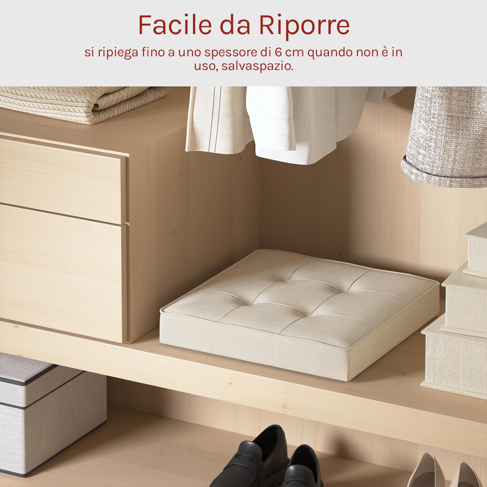 WOLTU Sgabello Pieghevole Sedia a Cubo Pouf Cassapanca Poggiapiedi Panche Contenitore con Coperchio Rimovibile MDF Oxford Lino Beige