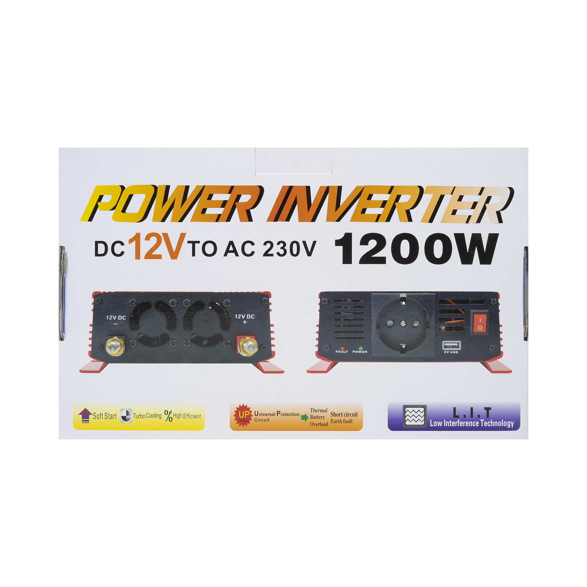 Invertitori di corrente, Power inverter PNI L1200W, ingresso 12V - uscita 230V, potenza in uscita 1200W, 1 x presa 230V, USB2.0