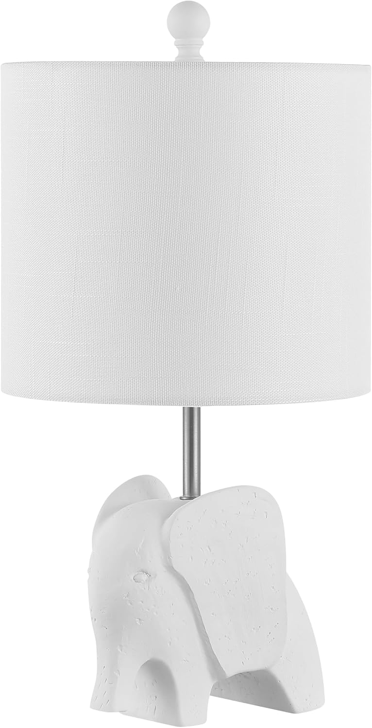 JONATHAN Y 17.5" White Elephant Kids Table Lamp, Whimsical Resin Bedside Lamp with White Linen Drum Shade for Bedroom Playroom Nursery, LED Bulb Included, UL Listed (JYL1143D)