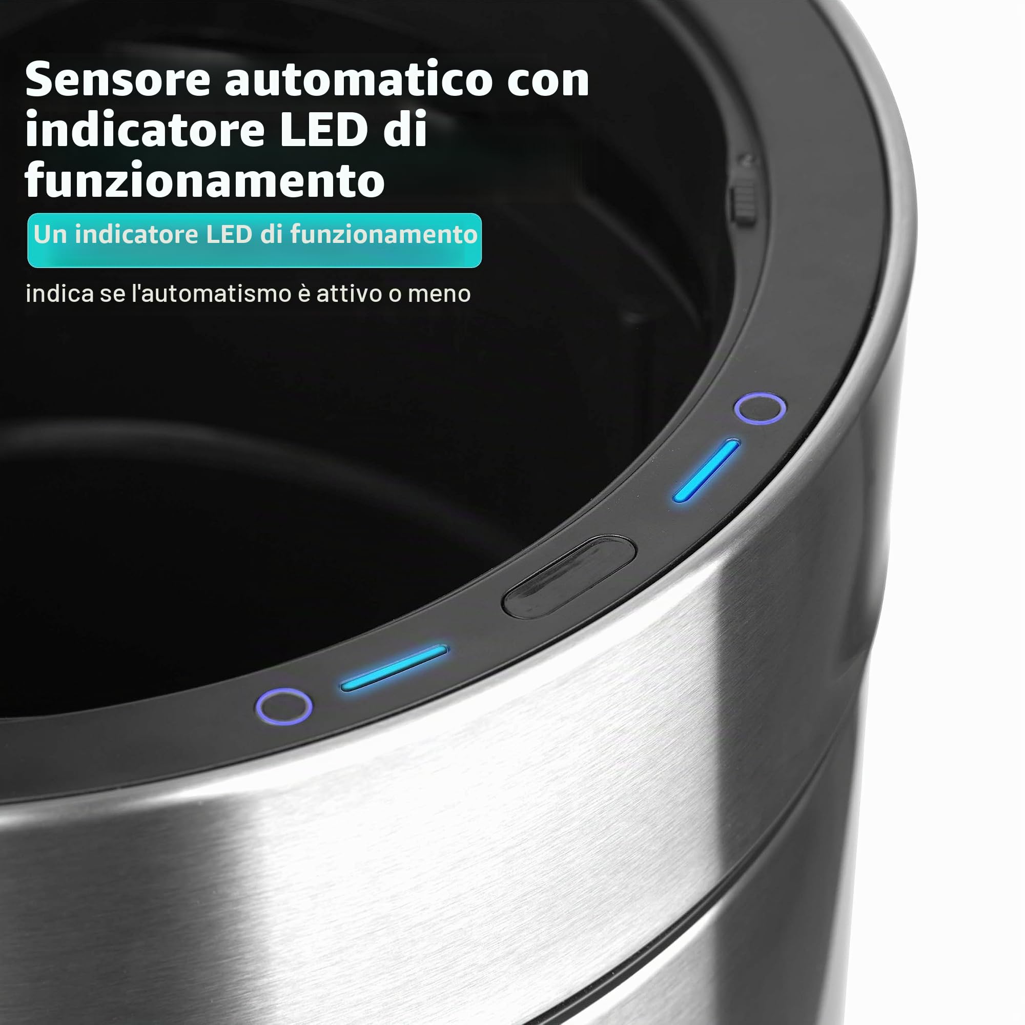 Ribelli Pattumiera in acciaio inox, con sensore, apertura e chiusura automatica, secchio interno per sacchetti della spazzatura, coperchio rimovibile, con indicatore LED, grigio opaco
