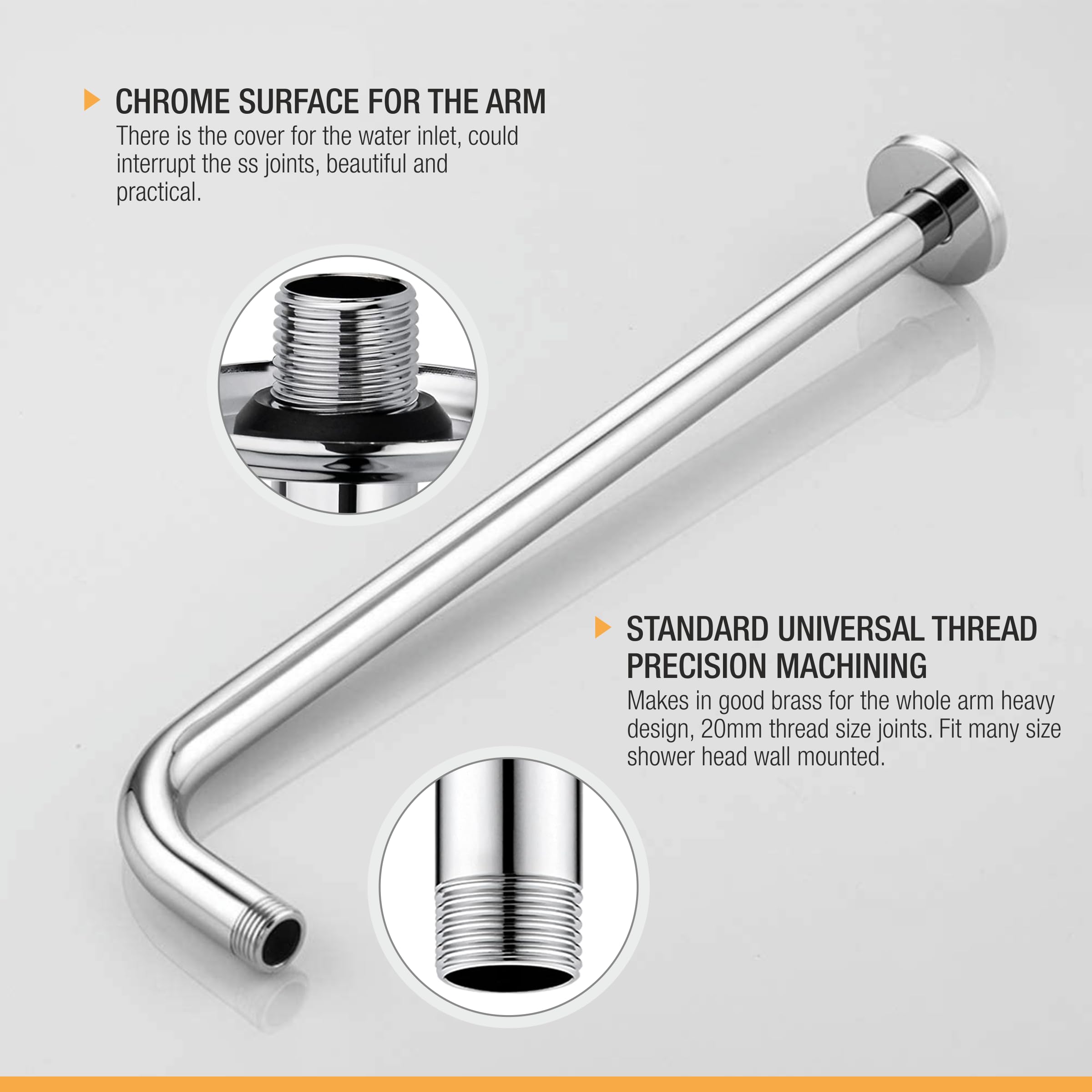 Ruhe® 12 Inches Premium Grade Stainless Steel Full Bend Round Shower Arm | Chrome Finish 3